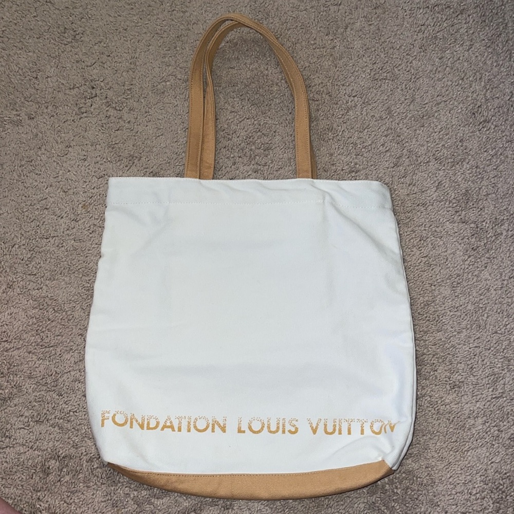 Louis Vuitton White and Tan Canvas Tote